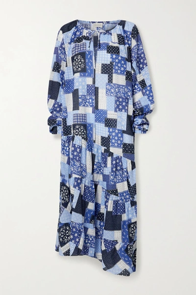 Shop By Malene Birger Amily Asymmetric Tiered Printed Cotton-voile Maxi Dress In Blue