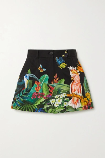 Shop Dolce & Gabbana Printed Stretch-cotton Poplin Shorts In Black