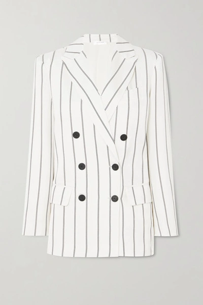 Shop Anine Bing Ryan Double-breasted Striped Herringbone-jacquard Blazer In White