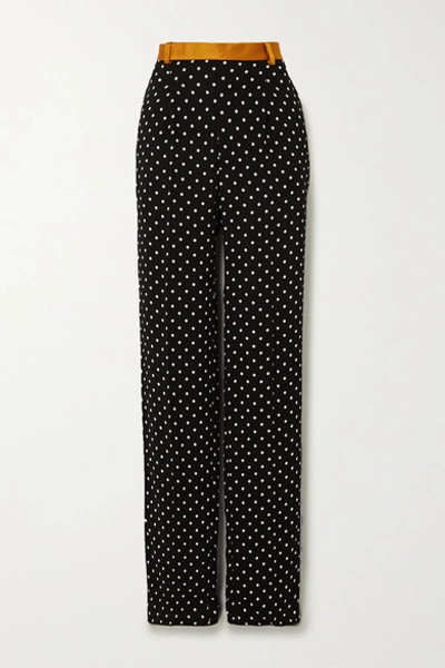 Shop Haider Ackermann Silk-satin And Grosgrain-trimmed Polka-dot Crepe Wide-leg Pants In Black