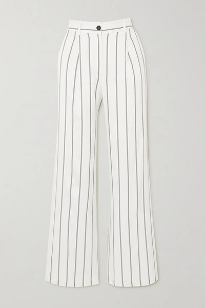 Shop Anine Bing Ryan Striped Herringbone-jacquard Straight-leg Pants In White