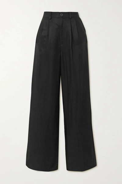 Shop Anine Bing Carla Pleated Twill Wide-leg Pants In Black