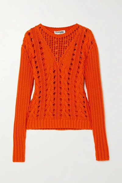 Shop Courrèges Cable-knit Cotton Sweater In Orange