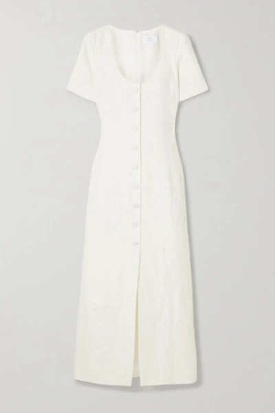 Shop Rebecca De Ravenel Lots Of Love Linen Midi Dress In White