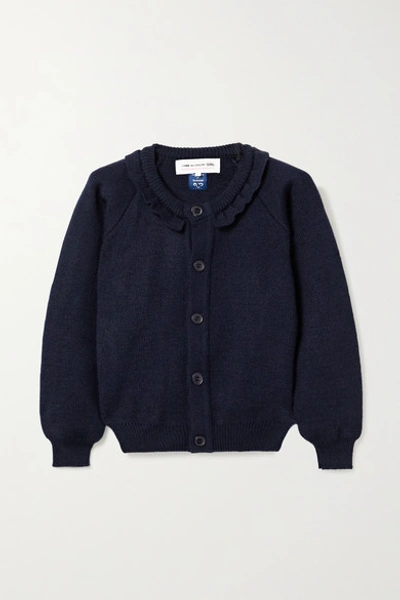 Shop Comme Des Garcons Girl Ruffled Knitted Cardigan In Navy
