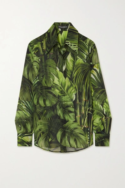 Shop Dolce & Gabbana Printed Silk-chiffon Shirt In Green
