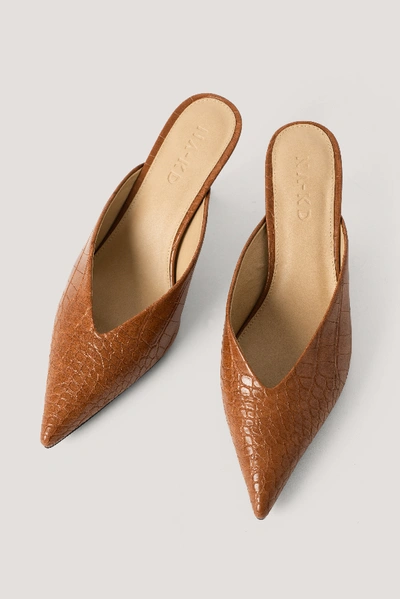 Shop Na-kd Pointy V-cut Mules - Brown In Cognac