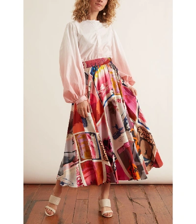 Shop Zimmermann Wavelength Swing Skirt In Pink Poster Print In Multi