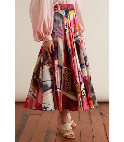 Shop Zimmermann Wavelength Swing Skirt In Pink Poster Print In Multi