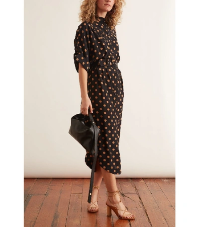 Shop Zimmermann Silk Utility Midi Dress In Black/tan Dot In Multi