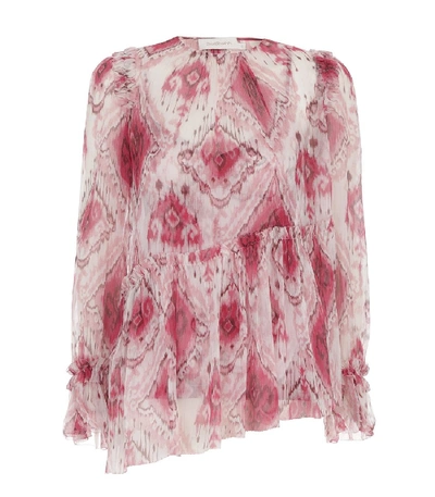 Shop Zimmermann Wavelength Asymmetric Blouse In Raspberry Ikat In Multi