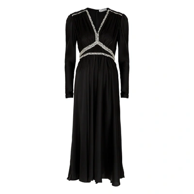 Shop Paco Rabanne Black Crystal-embellished Satin Midi Dress