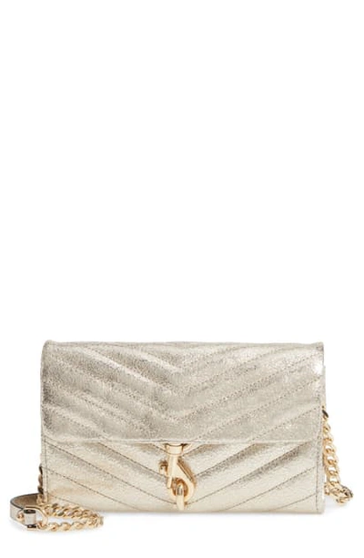 Shop Rebecca Minkoff Edie Quilted Leather Crossbody Wallet In Champagne