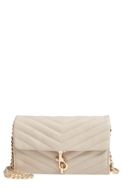 Shop Rebecca Minkoff Edie Quilted Leather Crossbody Wallet In Tahini