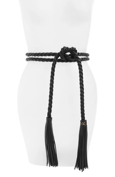 Shop Valentino The Rope Braided Leather Belt In Nero