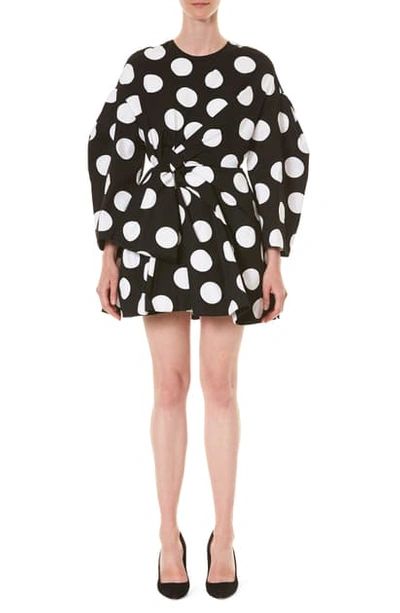 Shop Carolina Herrera Polka Dot Long Sleeve Minidress In Black/ White