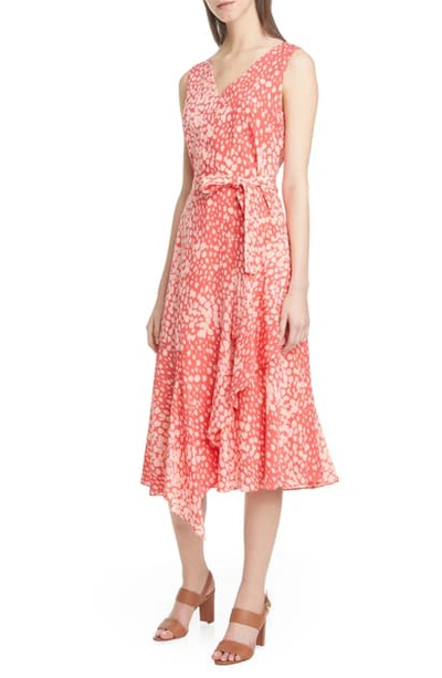 Shop Lafayette 148 Telson Silk Midi Dress In Ultra Pink Multi