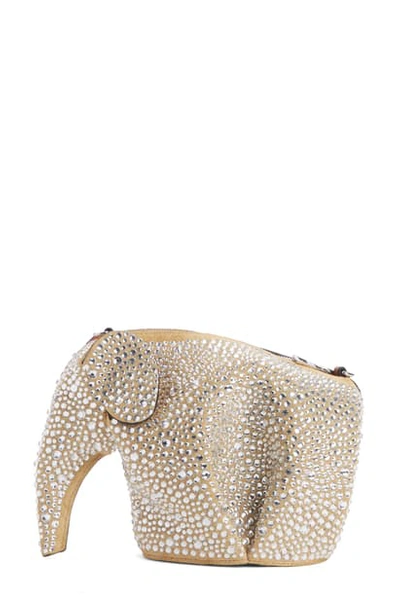 Shop Loewe Embellished Elephant Mini Leather Crossbody Bag In Gold/ Crystal
