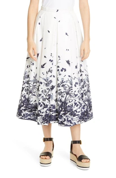 Shop Erdem Toile Print Cotton Poplin Skirt In White/ Blue