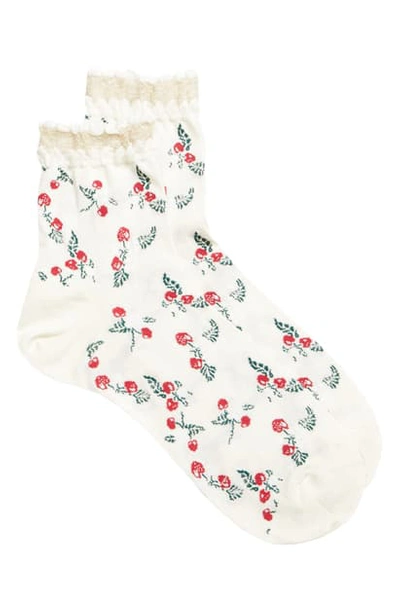 Shop Anna Sui Cherry Crew Socks In Cream Multi