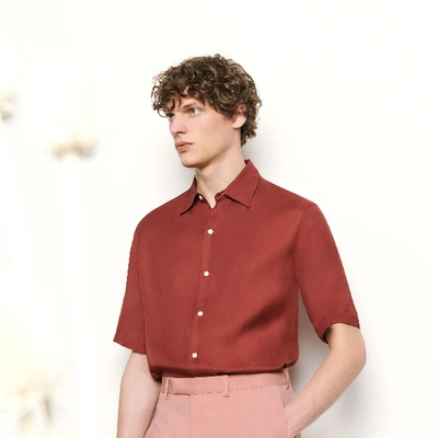 Shop Sandro Plain Short-sleeved Shirt In Bordeaux