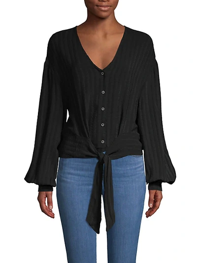 Shop Astr Ribbed Self-tie Top In Black