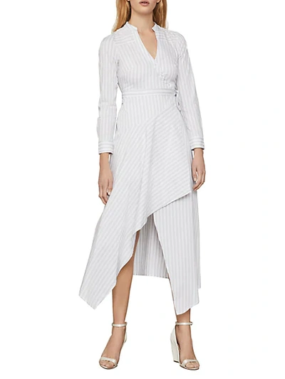 Shop Bcbgmaxazria Striped Cotton-blend Wrap Dress In White Multi