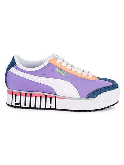 Shop Puma Roma Amor Logo Colorblock Platform Sneakers In Purple