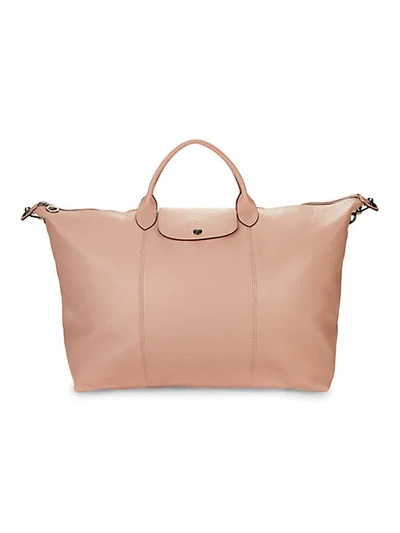 Shop Longchamp Le Pliage Leather Collection Foldable Travel Bag In Nude