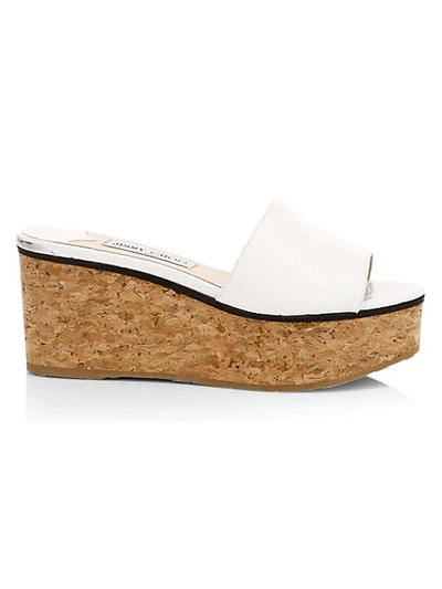 Shop Jimmy Choo Deedee Croc-embossed Leather Platform Mules In White