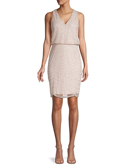 Shop Adrianna Papell Beaded Blouson Dress In Shell