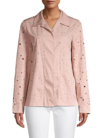 Shop Lafayette 148 Jaren Punctured Tech Cloth Jacket In Pink