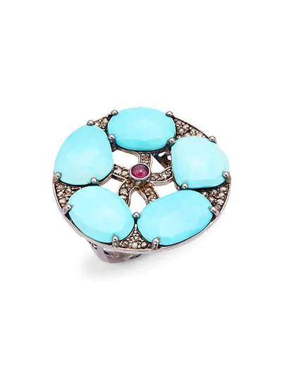 Shop Bavna Sterling Silver, Turquoise, Ruby & Champagne Diamond Ring