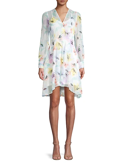 Shop Calvin Klein Floral Chiffon Wrap Shirtdress In Seas Multi