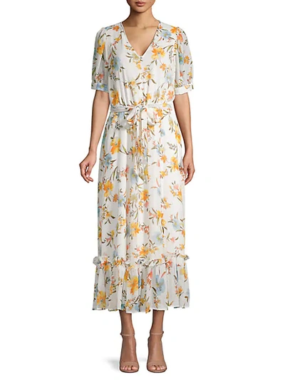 Calvin Klein Floral Chiffon Peasant Maxi Dress In Yellow | ModeSens