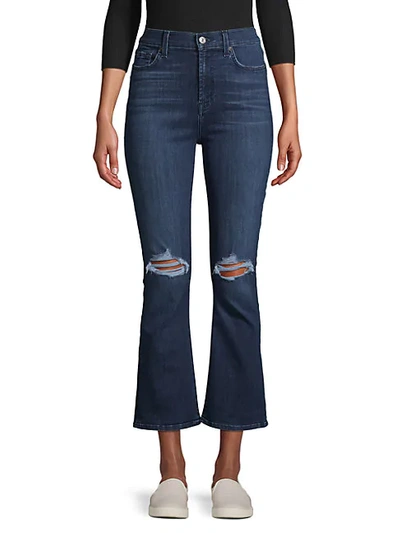 Shop 7 For All Mankind High-rise Destroyed Kick Flare Jeans In Blue