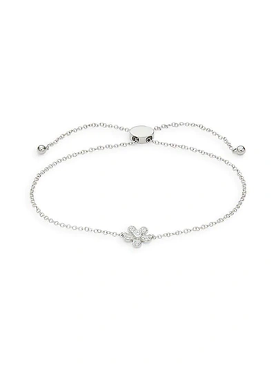 Shop Saks Fifth Avenue 14k White Gold & Diamond Flower Bolo Bracelet