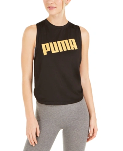 Shop Puma Metal Splash Cinch-back Tank Top In  Black