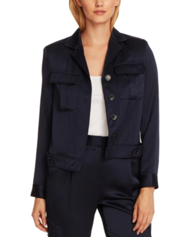 Shop Vince Camuto Liquid Satin Utility Jacket In Night Navy