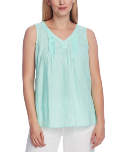 Shop Vince Camuto Pintucked Sleeveless Linen Top, In Regular And Petite In Aqua Ice