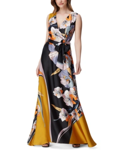 Shop Tahari Asl Graphic-floral Gown In Navy/yellow Floral