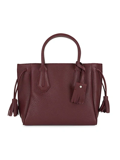 Shop Longchamp Penelope Leather Tote In Burgundy