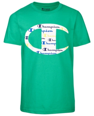 Shop Champion Big Boys C Logo With Script Fill T-shirt In Green Myth