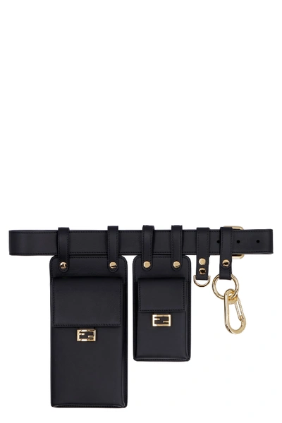 Shop Fendi Multi-equipped Leather Belt In Black
