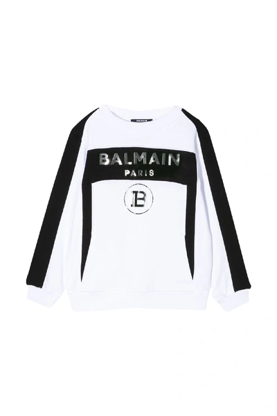 Shop Balmain Kids Logo Sweatshirt In Bianco/nero
