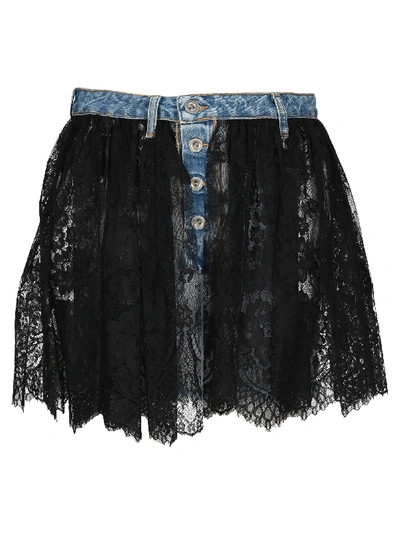 Shop Ben Taverniti Unravel Project Unravel Reverse Lace Denim Skirt In Light Blue - Black