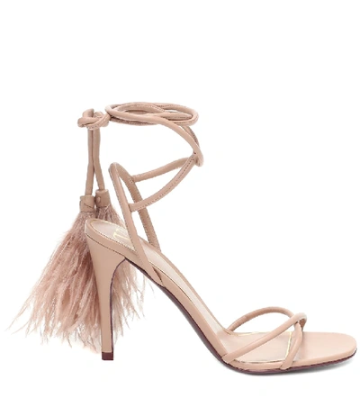 Shop Valentino Upflair 100 Feather-trimmed Leather Sandals In Pink