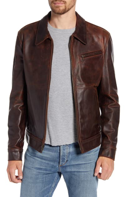 Schott Water Resistant Oil Tanned Cowhide Leather Jacket In Brown