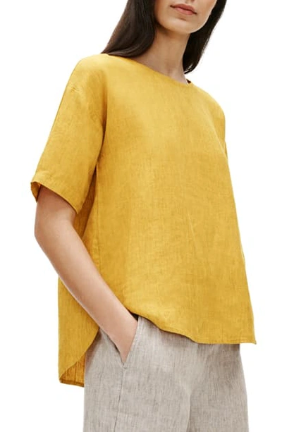 Shop Eileen Fisher Curved Hem Organic Linen Top In Marigold