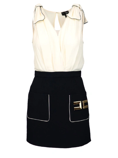 Shop Elisabetta Franchi Celyn B. Mini With Logo Dress In Black / Butter